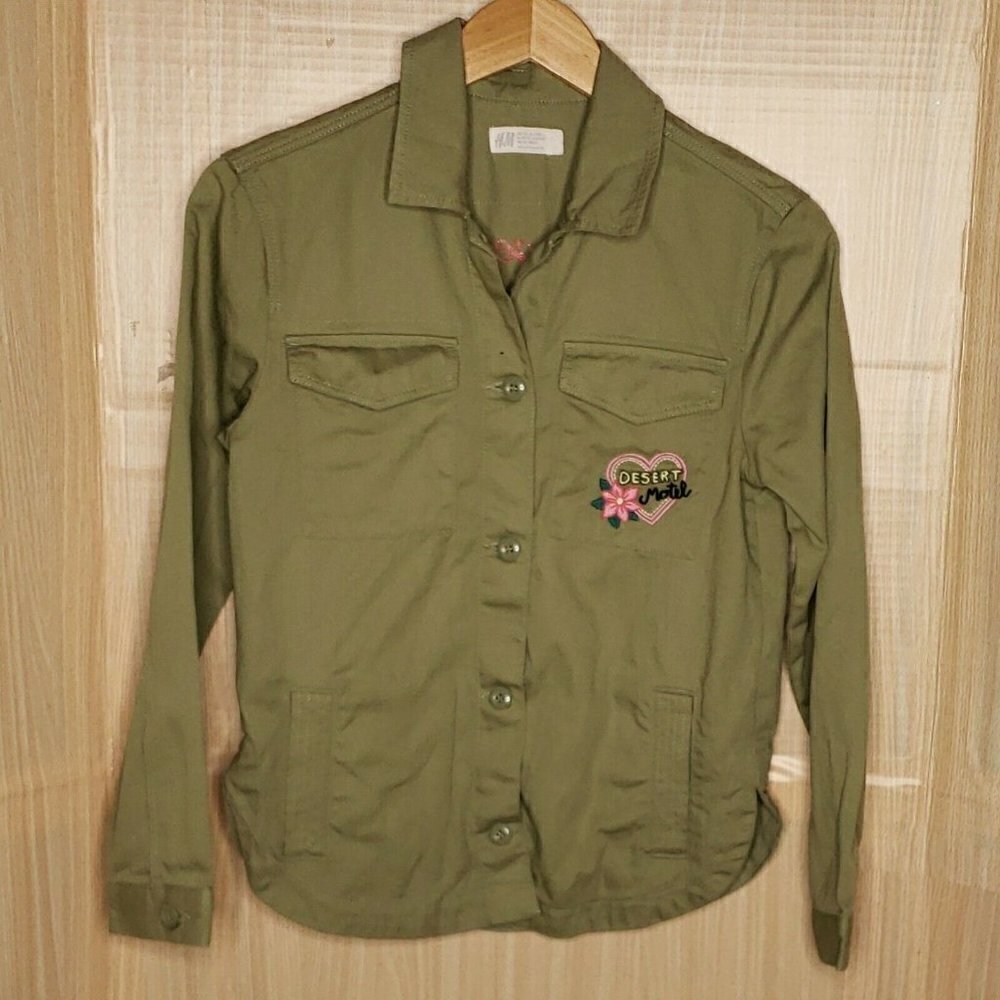 H&M Girls Green Embroidered Cotton Jacket 11-12